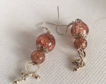 Pretty in Pink Sparkly Earrings  Crackle Glass  Ready to Ship  Made in USA Affordable jewelry Stocking Stuffer