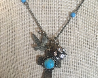 Cowgirl Cross Necklace turquoise dove Ready to ship