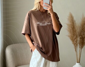 Comfort Colors 1717 Mockup Espresso, Minimal Beige Aesthetic T-Shirt Mockup, Modern Lifestyle Mockup, Espresso Comfort Colors 1717 Mockup