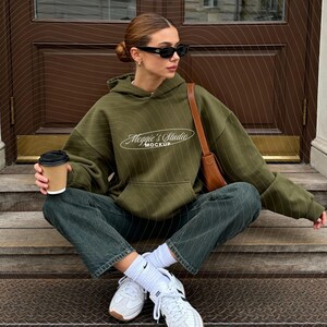Gildan 18500 Military Green Hoodie Mockup: Aesthetic pinterest mockup (PNG Digital Download)