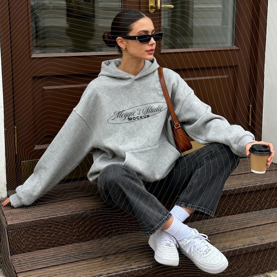Gildan 18500 Ash grey Hoodie Mockup: Aesthetic pinterest mockup (PNG Digital Download)