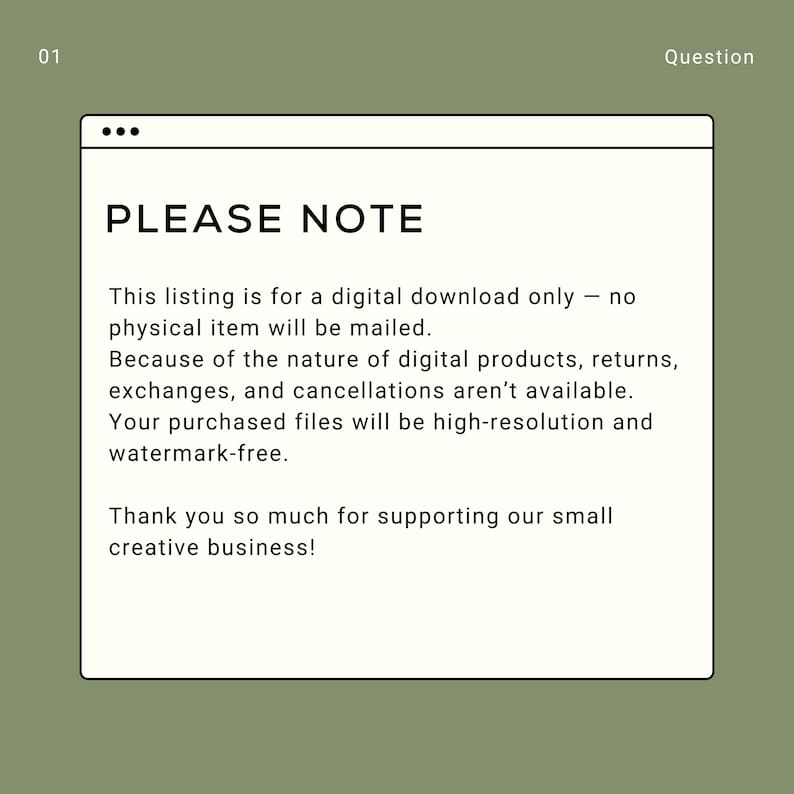 Puede incluir: Aviso de descarga digital sobre un fondo blanco con el texto &laquo;TENGA EN CUENTA&raquo;. El texto explica que el anuncio es para una descarga digital, sin que se env&iacute;e ning&uacute;n art&iacute;culo f&iacute;sico. Tambi&eacute;n menciona que no se aceptan devoluciones, cambios ni cancelaciones.