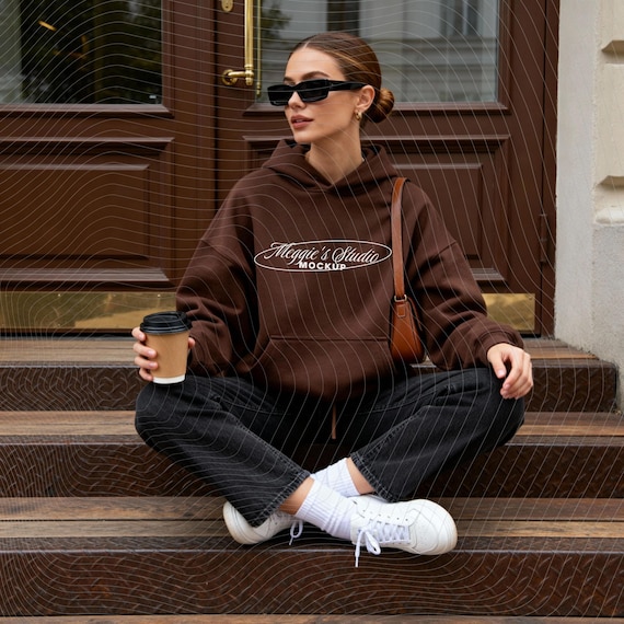Gildan 18500 Dark Chocolate Hoodie Mockup: Aesthetic pinterest mockup (PNG Digital Download)