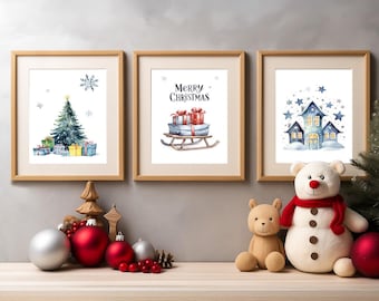 居心地の良いクリスマス保育園の壁アートセット – 赤ちゃんの部屋にぴったりのホリデーデコレーションを印刷して