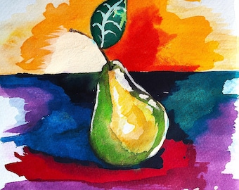 Bright Pear Watercolor Still Life Art Print (Digital Download)