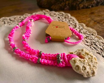 Handmade Coral Necklace: Pink Cord & Silver Beads, Coastal Jewelry