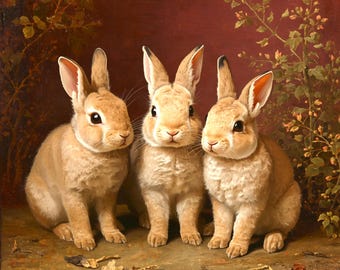 Vintage Bunny Trio Decoupage Paper | A2 Furniture Art (Digital Download)