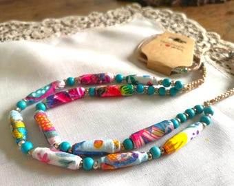 天然石ビーズ付きバッファロートゥースネックレス ～ 手編みの