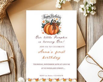 Invito per il primo compleanno di Little Pumpkin, invito per il compleanno autunnale, invito per il nostro Little Pumpkin che compie un anno, download digitale