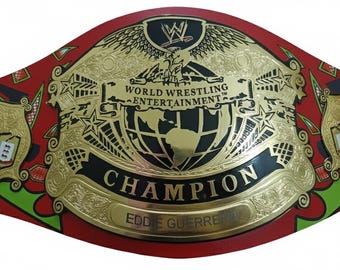Cinturón de campeonato indiscutible Eddie Guerrero Latino Heat Signature – Réplica para adultos, cuero rojo, latón de 4 mm