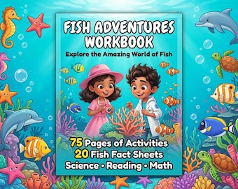 Buch mit Fischen für Kinder | Ocean Lernarbeitsheft | 75 Seiten + 20 Steckbriefe | Wissenschaftliche Aktivitäten für Leser
