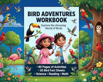 Vogel-Aufenthaltsbuch für Kinder | 80 Seite Vogel Arbeitsbuch | Vogel Datenblätter, Puzzles, Färbung, Wissenschaftliche Aktivitäten | Homeschool Naturstudie