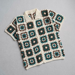 Patron de chemise au crochet carré grand-mère PDF, tutoriel haut d'été bohème, patchwork vintage (motif numérique)