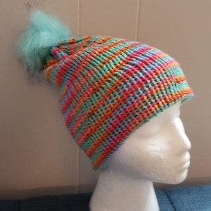 Adult Rainbow Knit Beanie with Pompom image 1