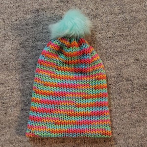 Adult Rainbow Knit Beanie with Pompom image 3