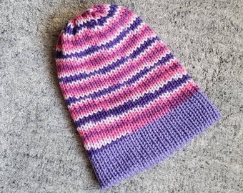 Adult Reversible Pink/Purple Knit Beanie