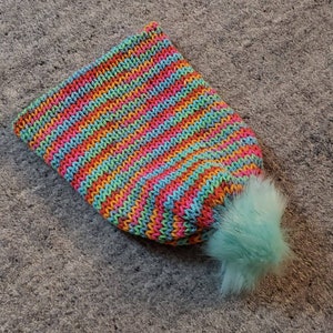 Adult Rainbow Knit Beanie with Pompom image 2