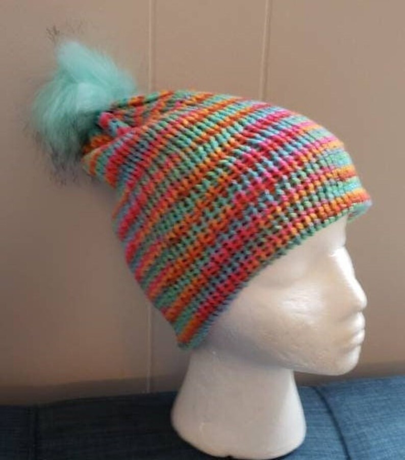 Adult Rainbow Knit Beanie with Pompom image 1