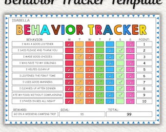Editable Behavior Tracker for Kids, Printable Reward Chart, Good Behavior & Chore Chart, Daily Positive Routine, PDF Digital Download