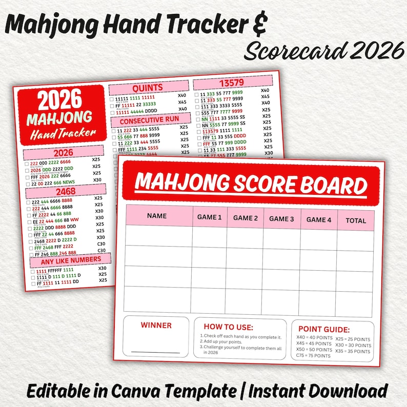 American Mahjong printable tracker for scoring and hand reference
