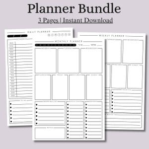 Editable Daily Weekly Monthly Planner Canva, Printable Planner Bundle Template, Productivity Schedule Organizer PDF Digital Download