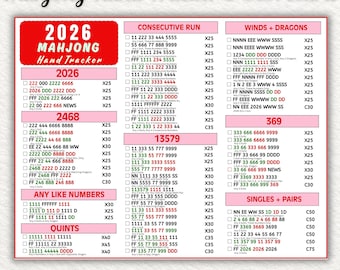 2026 Mahjong Hand Tracker Printable, American Mahjong Scorecard, Mah Jongg Scoreboard, Game Night PDF Download