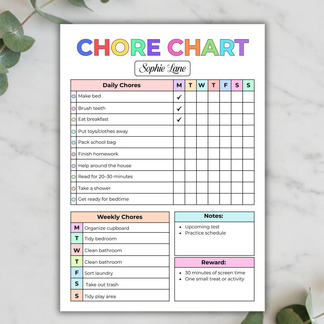 Editable Kids Chore Chart Canva Template, Daily Routine Chart for ...