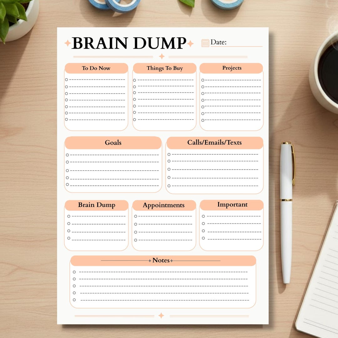 ADHD Brain Dump Printable Planner, Daily to Do List Template ...