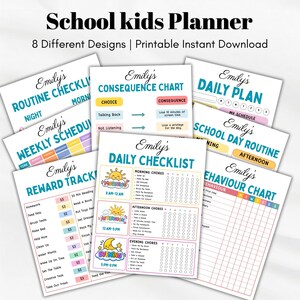 Kids Routine Chart Bundle, ADHD Behavior Tracker, School Schedule, Morning Checklist, Consequence Chart, Daily Planner Printable PDF