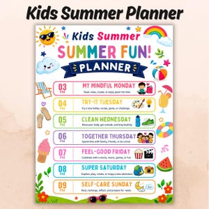 Printbare zomerplanner voor kinderen, zomerroutineoverzicht, visueel schema voor kinderen, zomeractiviteitenplanner, digitale download