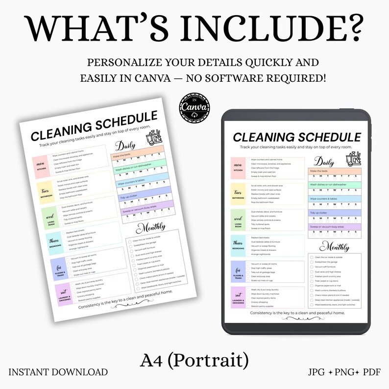 Editable Cleaning Schedule Checklist | Printable Daily, Weekly ...