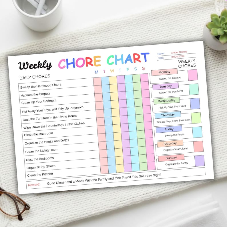 Editable Kids Chore Chart Printable, Daily Routine Planner for Teens ...