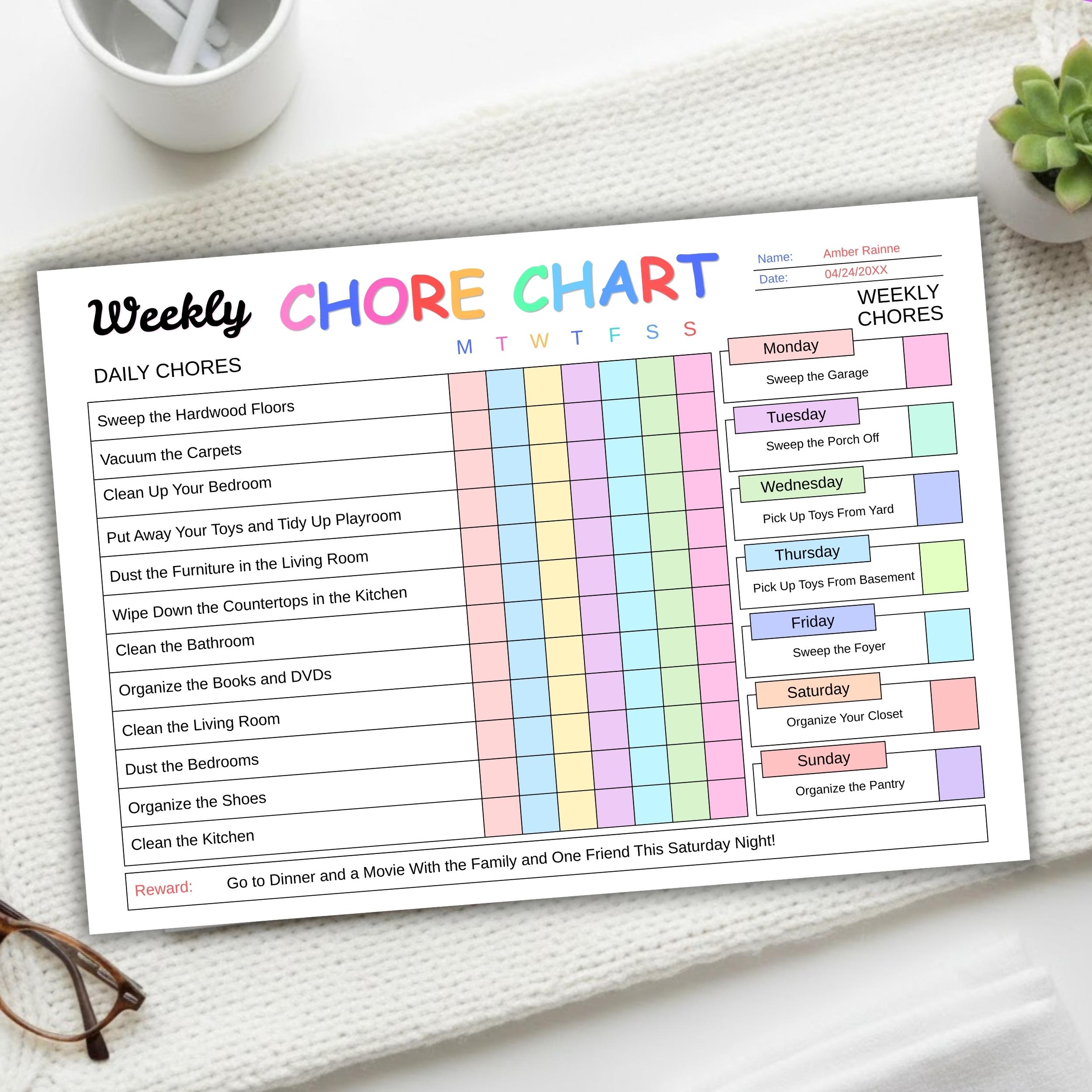 Editable Kids Chore Chart Printable, Daily Routine Planner for Teens ...