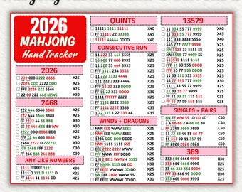 2026 Mahjong Hand Tracker Printable, American Mahjong Scorecard, Mah Jongg Scoreboard, Game Night PDF Download