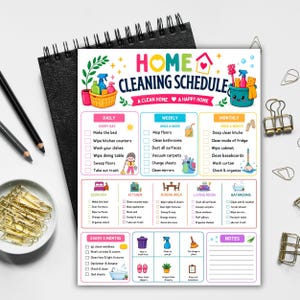 Editable ADHD Cleaning Planner, Daily Weekly Monthly Cleaning Checklist, Household Chore Chart, Room by Room Schedule, Canva Template