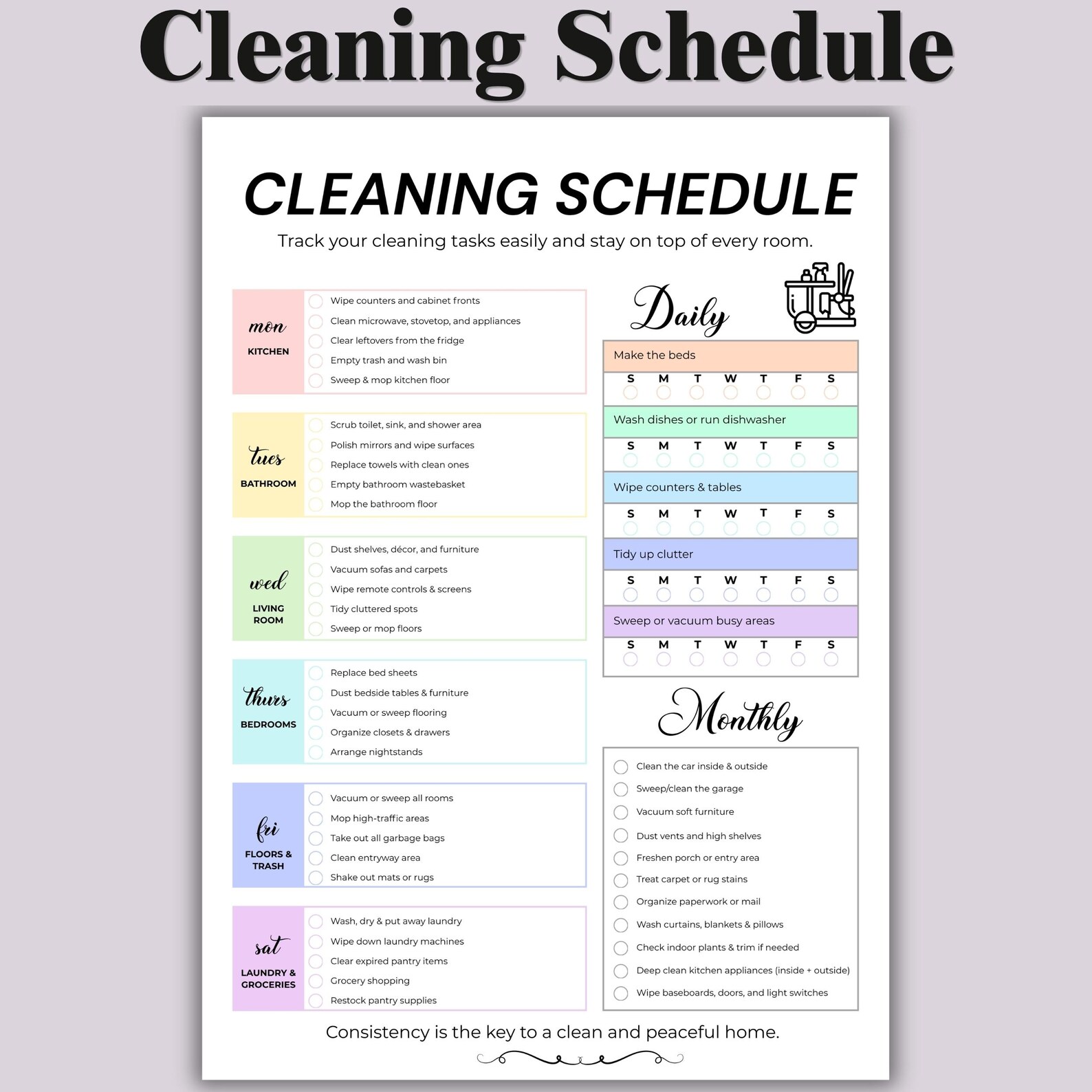 522528 Editable Cleaning Schedule Checklist | Printable Daily, Weekly ...