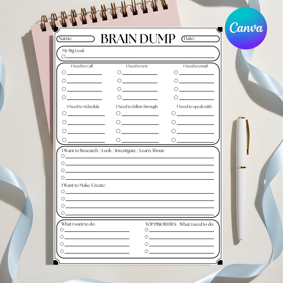 Editable ADHD Brain Dump Printable, Daily Planner and To-do List for ...