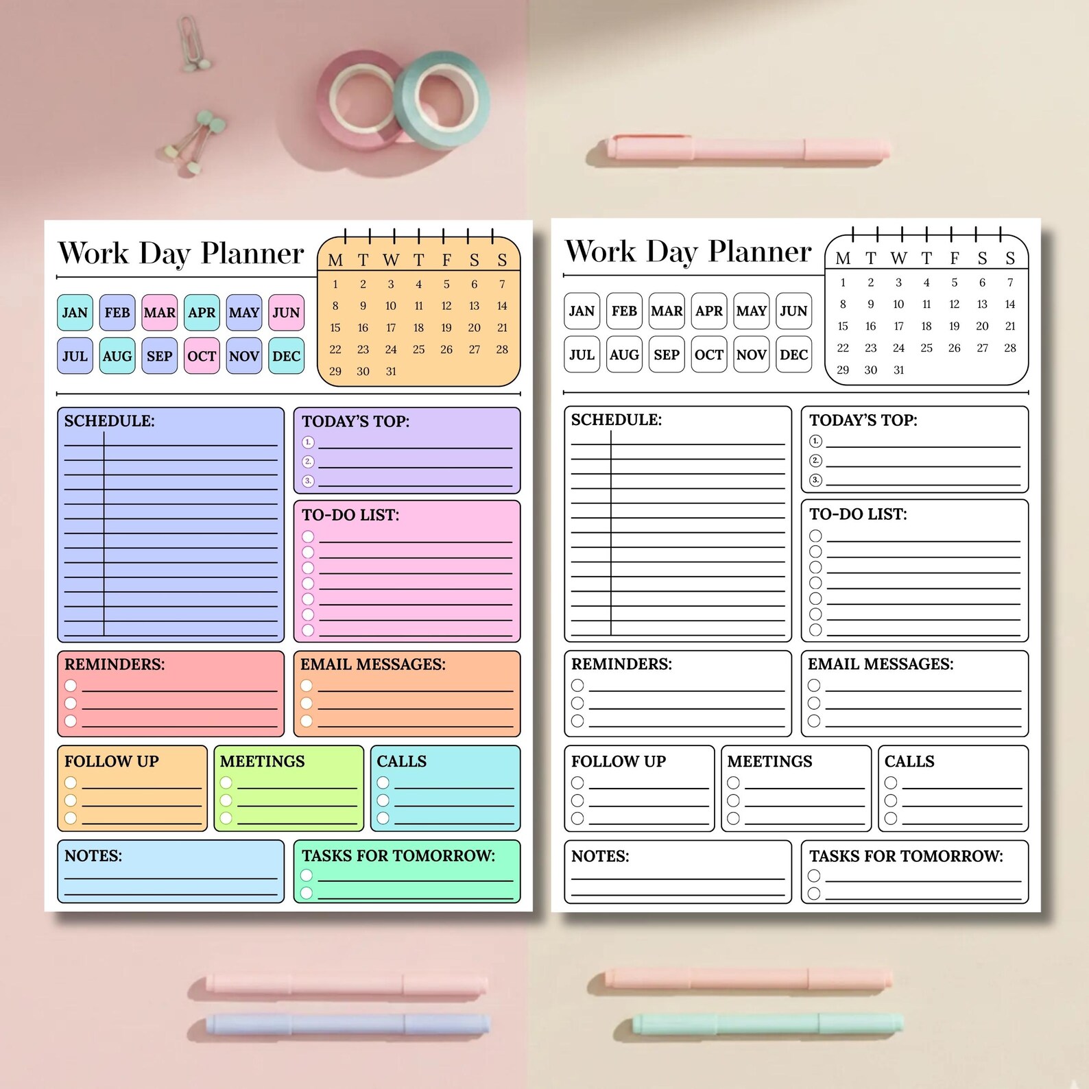 Editable Work Planner Printable, Daily Work Day Schedule Template ...