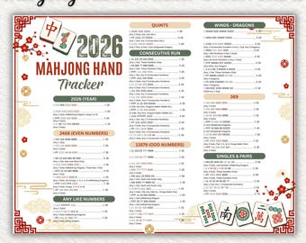 2026 American Mahjong Hand Tracker Printable, 2-Page Scorecard, Player Reference Sheet and Game Night Digital Download Bundle