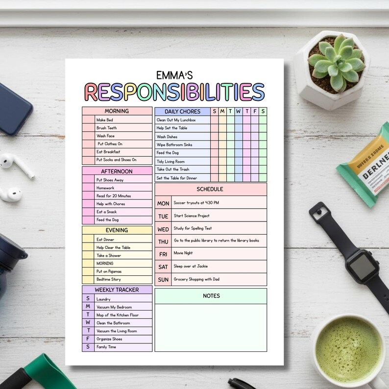 Weekly Responsibilities Editable Responsibility Checklist for Kids & Teens, Daily Weekly Chore ...