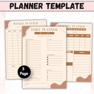 Daily Weekly Monthly Planner Bundle, Undated Schedule and Goals Organizer, Minimal Beige Productivity Pages for Work and Home