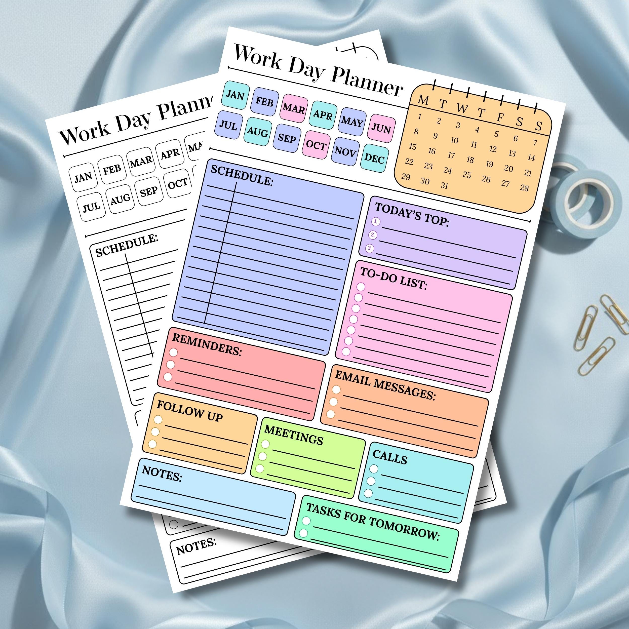 Editable Work Planner Printable, Daily Work Day Schedule Template ...