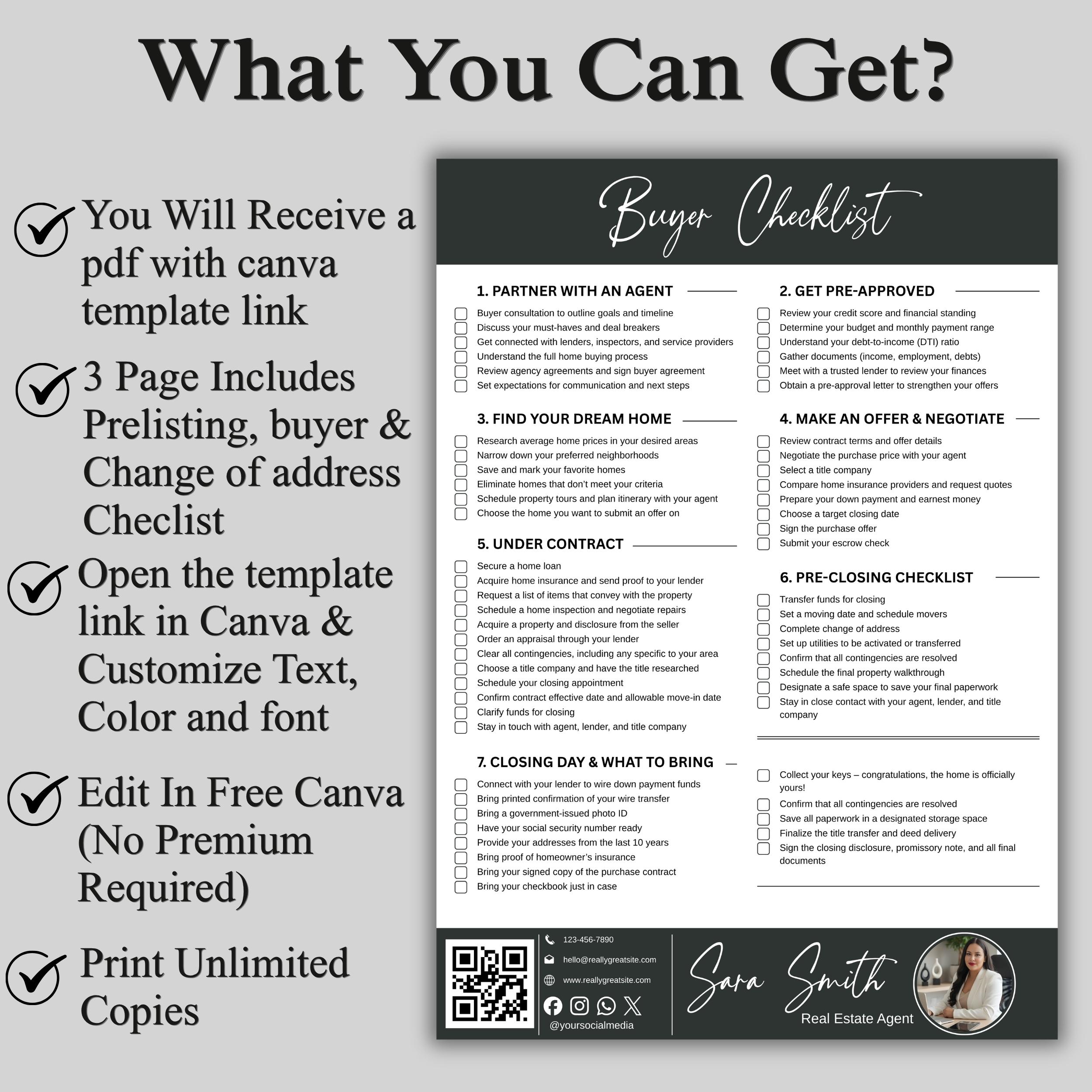 Editable Pre Listing Checklist Canva Template, Real Estate Seller Guide ...