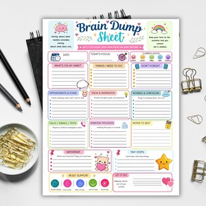 ADHD Brain Dump Sheet, ADHD Organization Planner, Executive Function & Overwhelm Reset, Gentle Productivity Daily Focus Worksheet