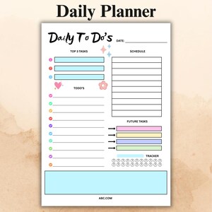 Daily Planner Printable Template, Cute To Do List Planner, Editable Productivity Tracker Canva Download