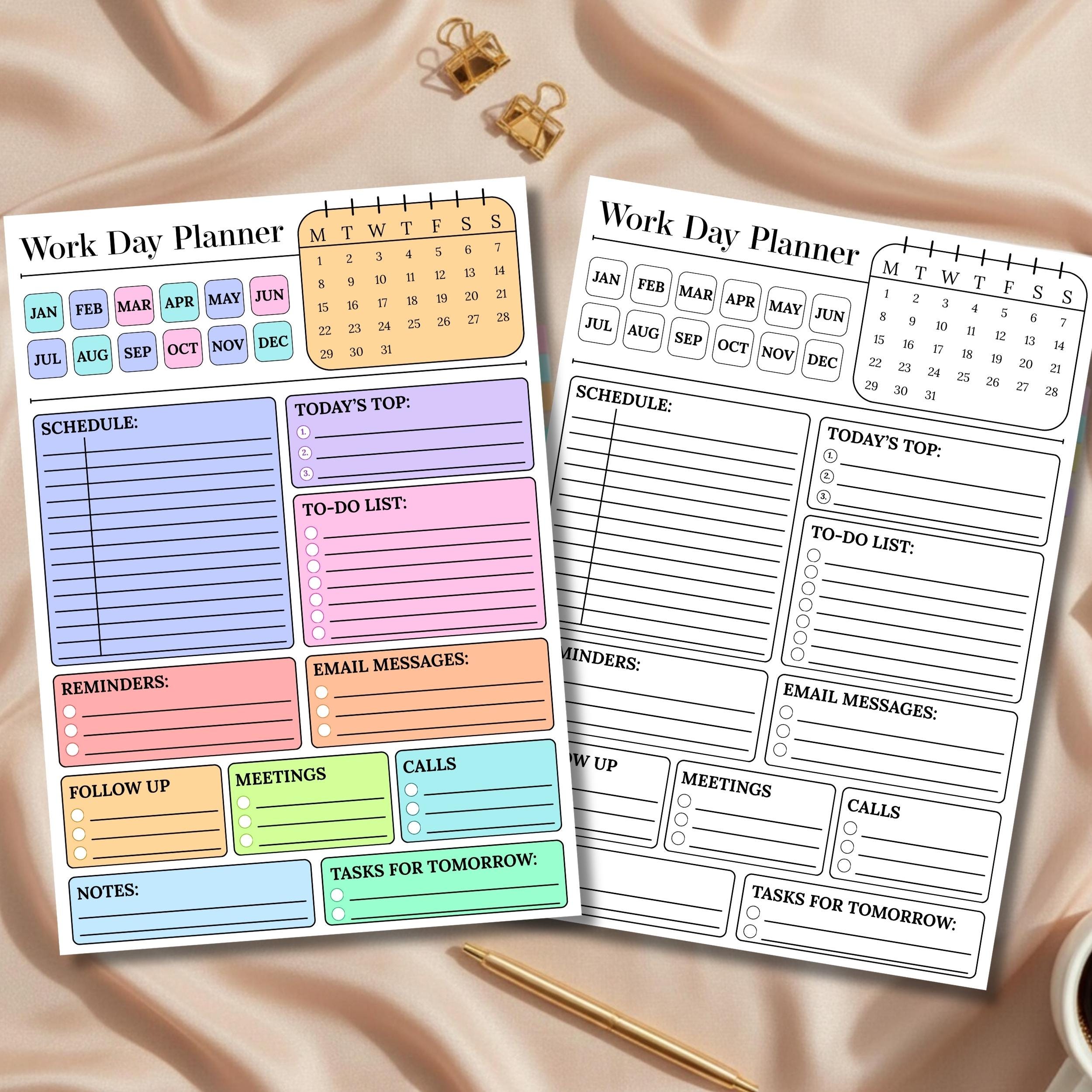 Editable Work Planner Printable, Daily Work Day Schedule Template ...