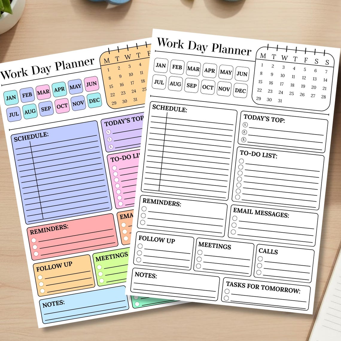 Editable Work Planner Printable, Daily Work Day Schedule Template ...