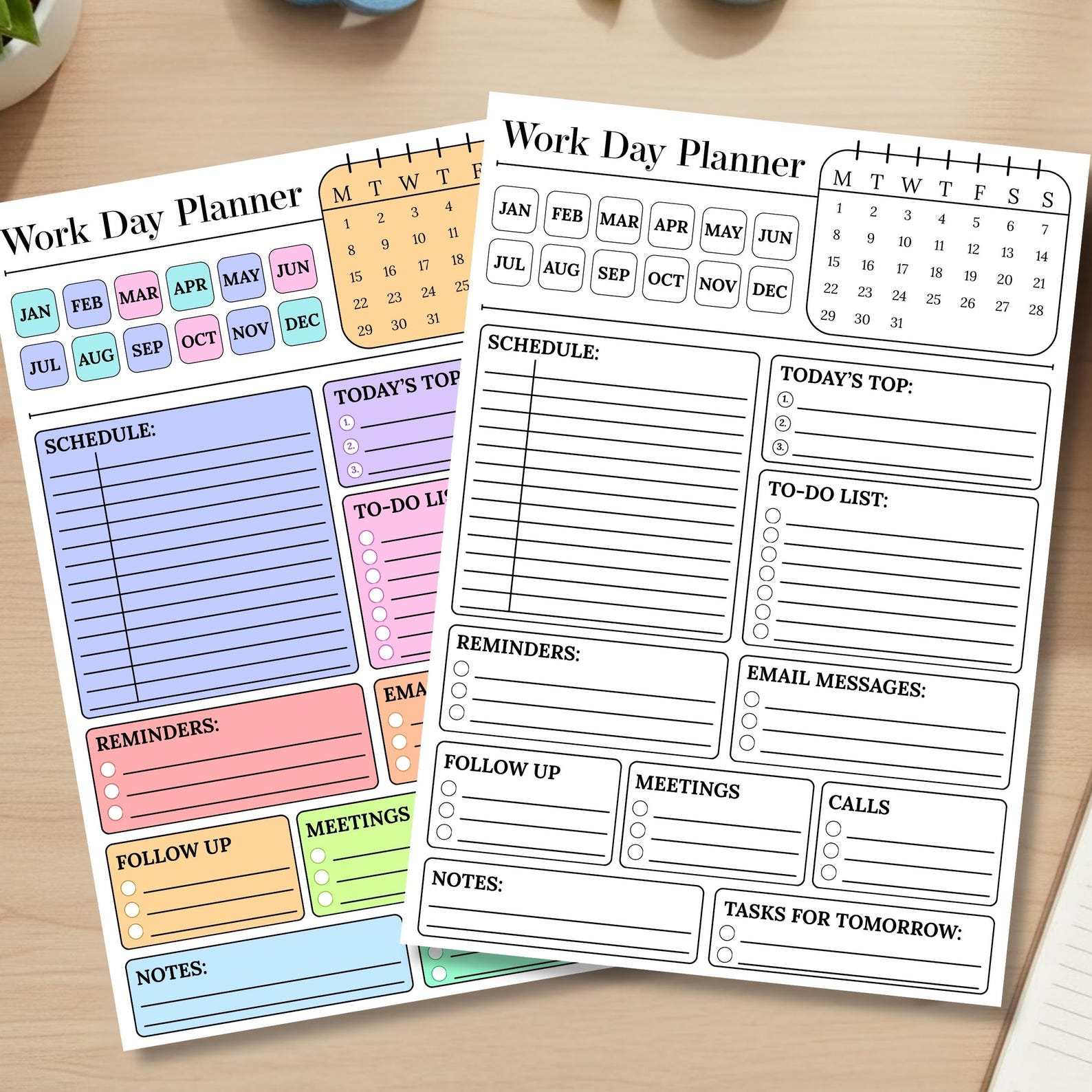 Editable Work Planner Printable, Daily Work Day Schedule Template ...