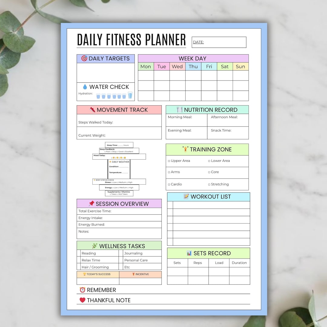 Workout Planner Printable Fitness Tracker Template, Gym Log Weekly ...