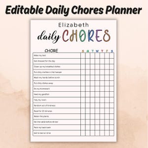 Editable Kids Chore Chart Canva Template, Personalized Daily Routine Checklist, Weekly Responsibility Tracker, Printable Chore List